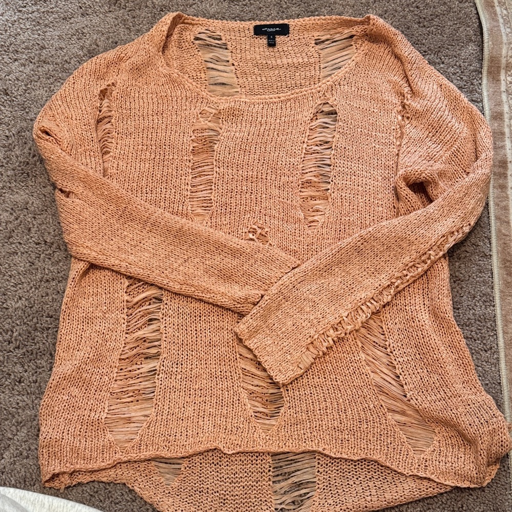 Chic Distressed Knit Sweater - Tan